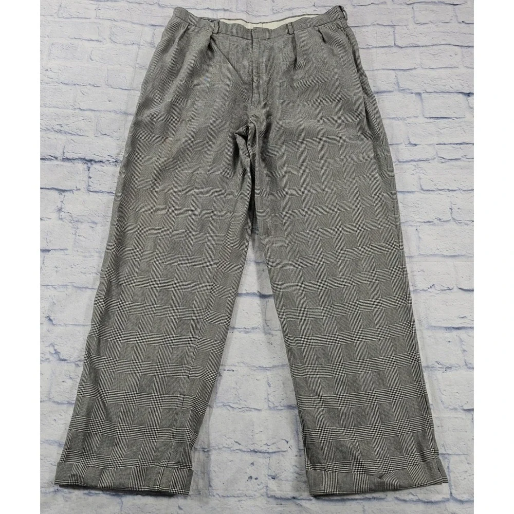 Polo Golf US OPEN 2000 Trousers Men 35x31 Gray Glen Plaid Pleated Cuff Pants VTG